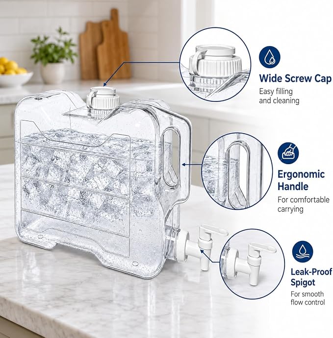 Fridge Water Dispenser with Leak-Proof Spigot, Reusable Refrigerator Drink Dispenser with Handle, Water Jug Beverage Container for Iced Tea, Juice, Lemonade, Party and Daily Use (4, 2 Gallon)