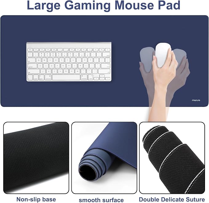 MOSISO Wrist Rest for Mouse Pad Set, Large Gaming Deskpad, Navy Blue | Circle Curved Mousepad&Keyboard Wrist Rest&Coaster, Ergonomic Non-Slip Mousepad&Easy Typing Pad with Silicone Lining