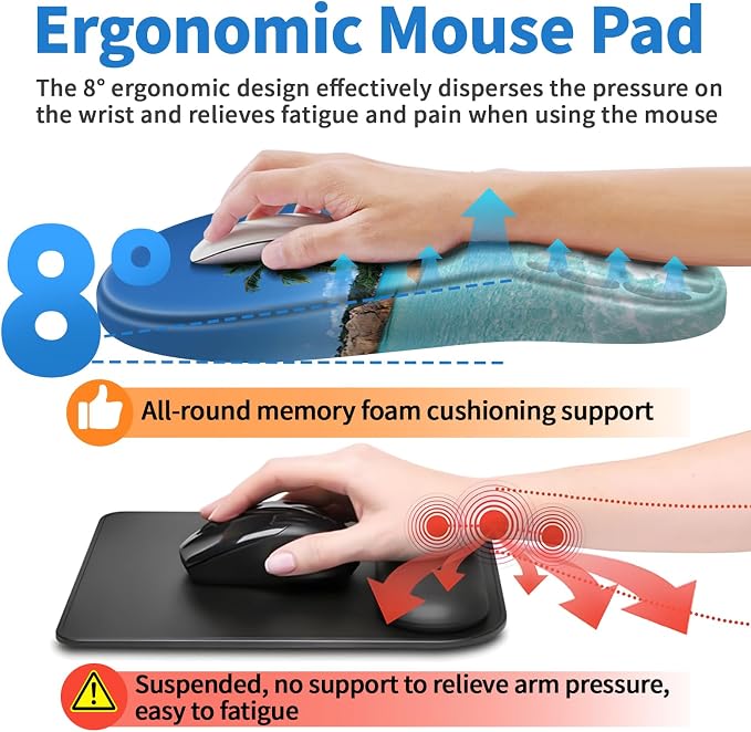 YIWEI Ergonomic Mouse Pad with Wrist Rest for Carpal Tunnel Pain Relief | Memory Foam Wrist Support,Non-Slip Rubber Base, Keyboard Computer Mousepad,Lycra Cloth Surface,Gaming and Home Office