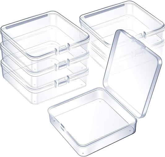 Jetec 6 Pieces Mini Plastic Clear Beads Storage Containers Box for Collecting Small Items, Beads, Jewelry, Business Cards, Game Pieces, Crafts (3.7 x 3.7 x 1.2 Inch)
