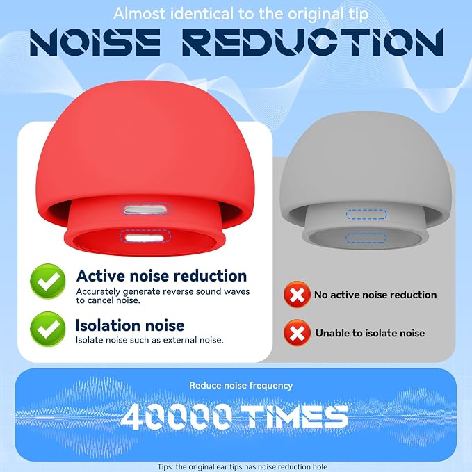 Inesore 4 Pairs Replacement Ear Tips for AirPods Pro 2nd/1st (red) | with Noise Reduction Hole & Built-in dust Guard Screen,Silicone,with Portable Storage Box & Cleaner Pen,4 Size (XS/S/M/L)