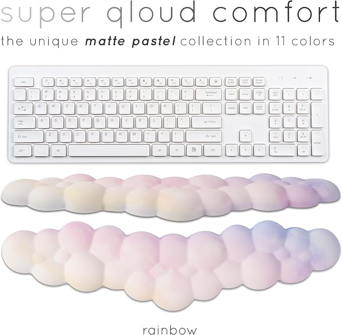 Rainbow Cloud Keyboard Wrist Rest – Create-ables Qloud Rainbow Wrist Rest for Computer Keyboard and Mouse, Ergonomic Memory Foam Wrist Pad with Non-Slip Base, Includes Cloud Mouse Pad