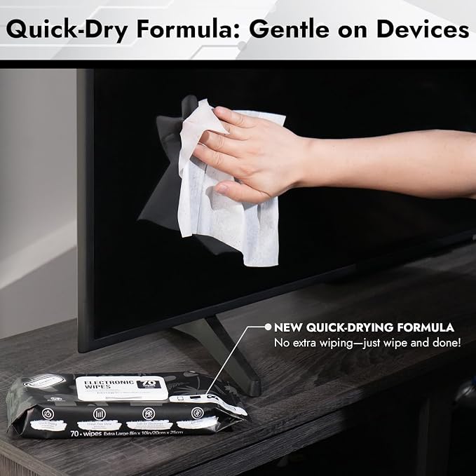 Air Jungles Electronic Wipes Screen Cleaner 70 Ct (Pack of 2), XL 8x10 Inch | No Cloth Needed, Cleaning LED Screen, TV, Computer, Tablet, Phone, Laptop, Monitor, Smart Watch, Headphone & Gaming Equipment