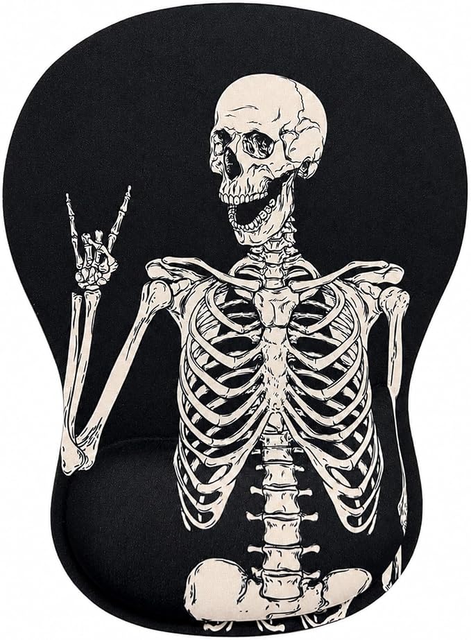 Mouse Pad with Wrist Rest Ergonomic Memory Foam Support, Non-Slip Rubber Base, Comfortable Typing Cushion for Home Office Computer Laptop, Human Skeleton