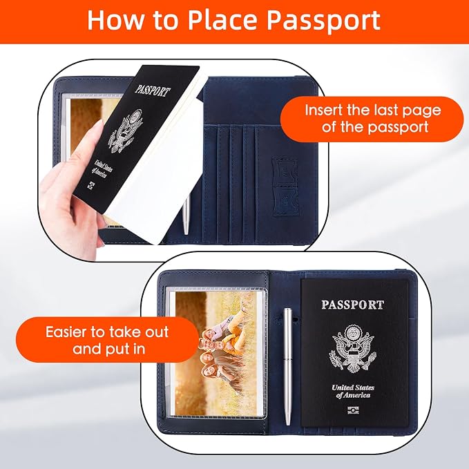 WALNEW Passport Holder for Travel, RFID Passport Wallet, Travel Essentials | PU Leather Passport Cover Case with Pen Holder, Travel Must Haves Accessories, Passport Book Holder for Women Men
