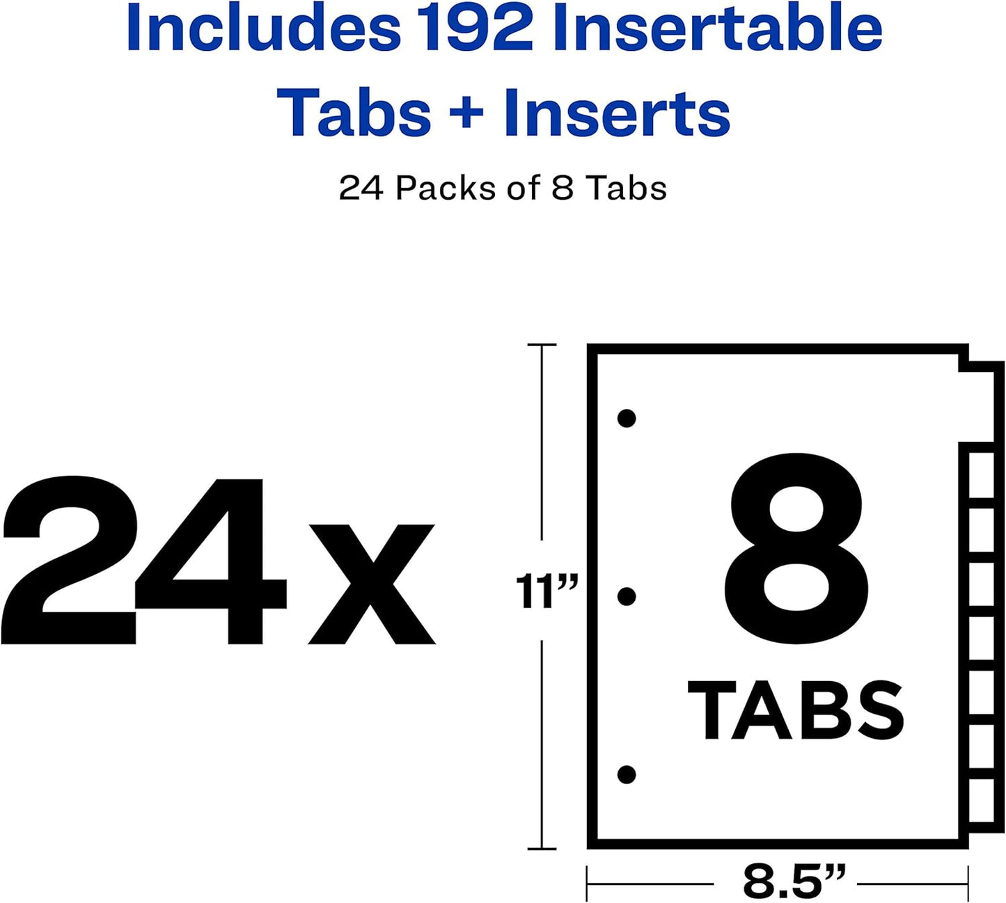 Avery Big Tab Insertable Dividers for 3 Ring Binders, 8-Tab Set, Buff Paper, Clear Tabs, Binder Divider Value Pack of 11112, 24 Sets Total (11115)