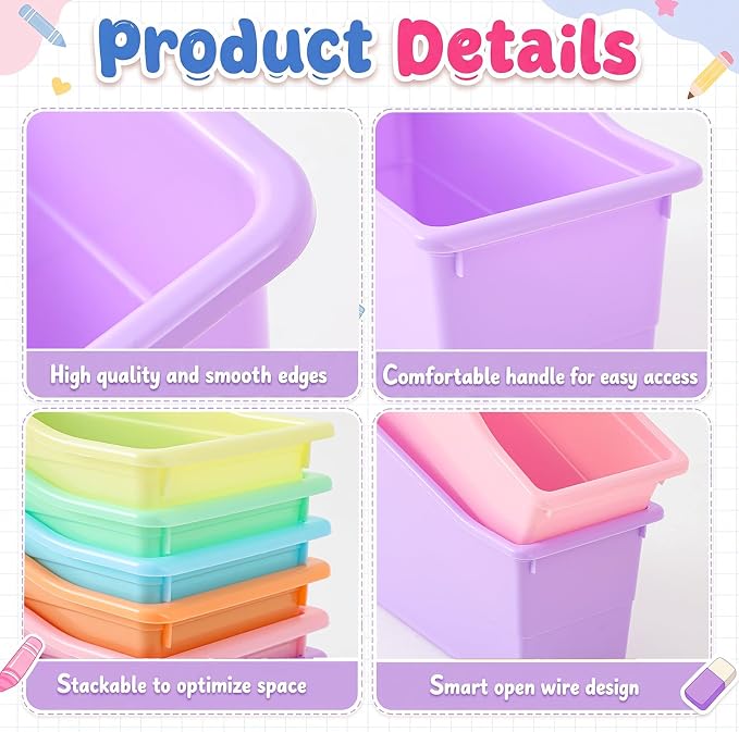 Blosssound 36 Set Book Bins for Classroom Stackable,Pastel | Plastic Baskets with Labels, Slanted Front, Library Supplies Organizers, Desktop Storage Bins, Teachers Home School Use