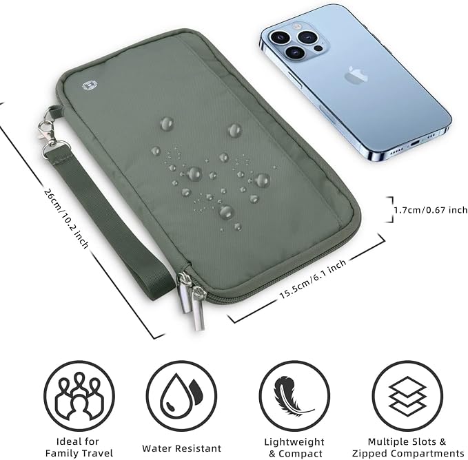 WALNEW Passport Holder for Travel Family, RFID Blocking Passport Wallet | International Travel Essentials, Travel Document Holder with Wristlet and Cross Body Straps, Fits 7 Passports for Family