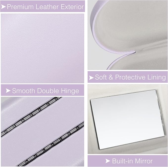 MoKo Double Eyeglass Case, Contact Lens Case with Mirror Tweezers Remover, 2 in 1 Double Sided Portable Contact Lens Box Holder Container Soak Storage Kit Sunglasses Pouch for Men & Women, Lilac