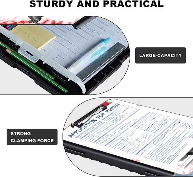 Clipboard with Storage,Storage Clipboard with Pen Holder,Heavy Duty Plastic Storage Clipboard with Low Profile Clip,Teacher Must Haves,Clipboard Folder,Office Supplies,red Balloon and Dog -1333