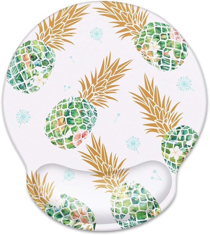 WAVEYU Pineapple Mouse Pad with Wrist Support, Cute Designed Mouse Mat with Wrist Rest for Women Girls, Comfortable Non-Slip Rubber Base Mousepad for Laptop, Computer, 9'' x 10'', Green Pineapple