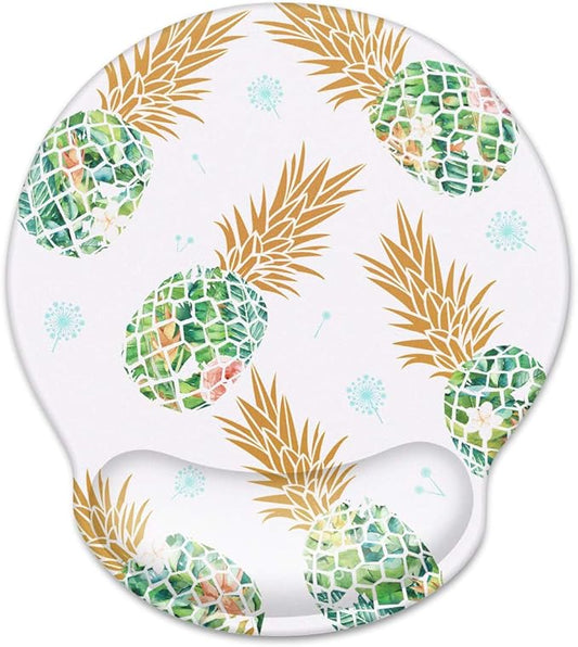 WAVEYU Pineapple Mouse Pad with Wrist Support, Cute Designed Mouse Mat with Wrist Rest for Women Girls, Comfortable Non-Slip Rubber Base Mousepad for Laptop, Computer, 9'' x 10'', Green Pineapple