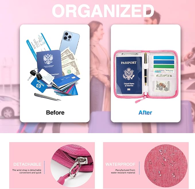 Passport Holder for Travel, Women Rfid Blocking Passport Wallet, Travel Essentials Premium Wallets, Waterproof Passport Holders Bag for Men Traveling, Travel Document Organizer Credit Cards Case
