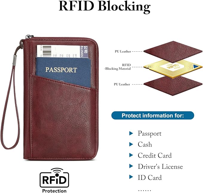 Family Passport Holder for Travel Women and Men Multiple RFID blocking Passport Holder MultiFunction Passport Wallet Passport Case Passport cover with Zipper