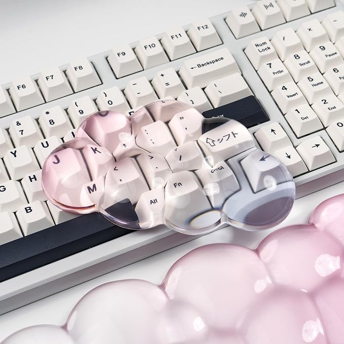 Ergonomic Cloud Silicone Gel Keyboard and Mouse Wrist Rest Set – Clear Wrist Rest for Computer Keyboard 60%/68%/75%, Comfort & Support for Typing and Gaming (Light Pink Blue)