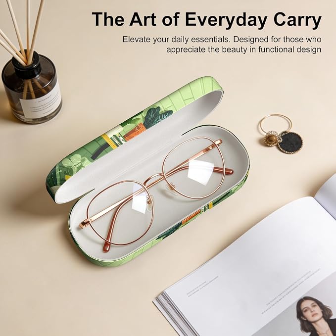 Hard Shell Leather Sunglasses Case,Classic Fashionable Cute Large Glasses Case for Women Men,Sunglass Eyeglasses