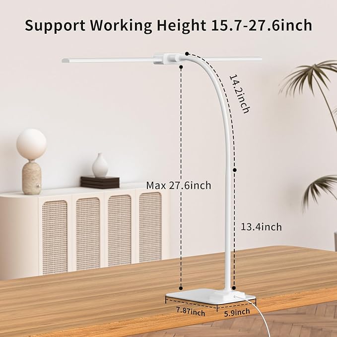 LED Desk Lamp Double Light: 1200LM Desk Light Base for Home Office, White | Dual Screen Computer Monitor Light, Architect Table Lamp for Working Reading Drafting,Dimmable 4 Colors Memory 30-Min Timer