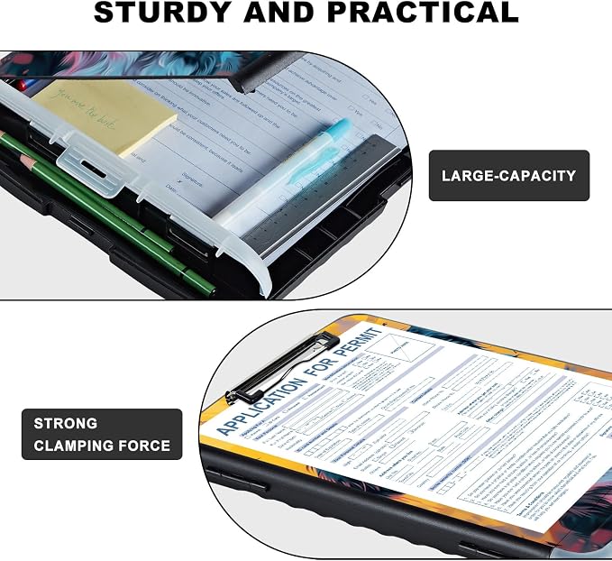 Clipboard with Storage,Storage Clipboard with Pen Holder,Heavy Duty Plastic Storage Clipboard with Low Profile Clip,Teacher Must Haves,Clipboard Folder,Office Supplies,Dog and Floral -1330