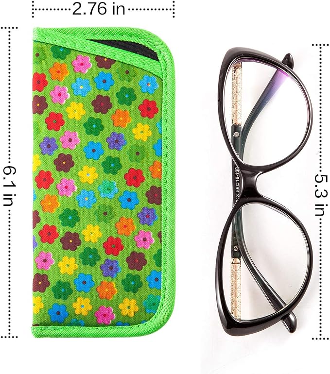 TRIUMPH VISION 3 Pack Reading Glasses Pouch Soft Case Eyeglass Sleeve Slim | Alternative to Bulky Case in bag, Lightweight Lined Padded Protect Optical lens Slip in, Cute Pattern Portable for Daily Use