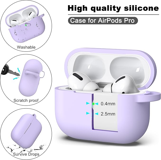 R-fun for AirPods Pro 2 Case, Soft Silicone Protective Cover with Keychain and Cleaning Pen, Compatible with AirPods Pro 2nd/1st Generation, Supports Wireless Charging, Banana Violet
