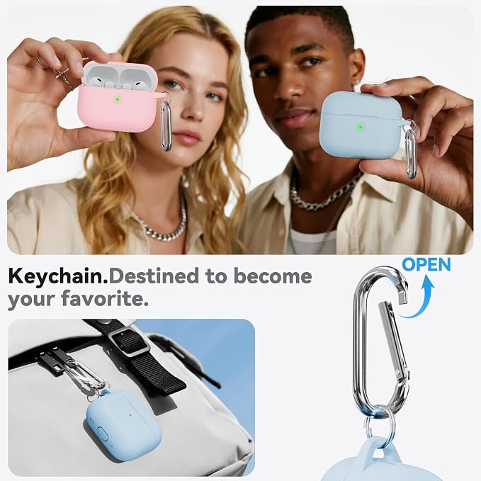 Ljusmicker for AirPods Pro 3 Case 2025 with Cleaner Kit,Sky Blue | Soft Silicone Protective Cover for Apple AirPod Pro 3rd Generation Case with Keychain for Women Men,Shockproof