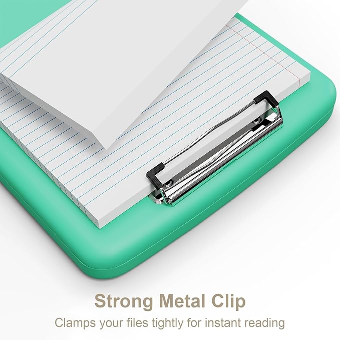 Piasoenc Clipboard with Storage, 8.5 x 11 Clip Board with Pen Holder, Green | High Capacity, Heavy Duty Plastic Organization Box for A4 Legal Paper Folder, Folio & Side-Opening Nurses, Teachers, Student