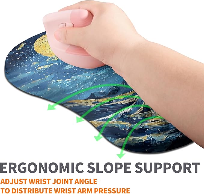 Ergonomic Joint Wrist Support Mouse Pad with Memory Foam Cushion Massage Bump, Carpal Tunnel Pain Relief Mousepad Slope Design for Wrist Rest, 11.8x7.9 in, Waves