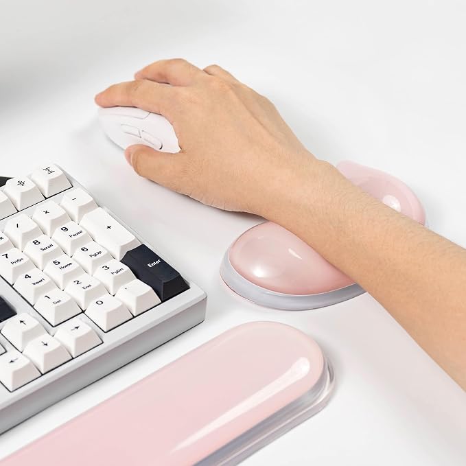 Gel Keyboard and Mouse Wrist Rest Set –Pink Clear Wrist Rest for Computer Keyboard 60%/68%/75%, Comfort & Support for Typing and Gaming
