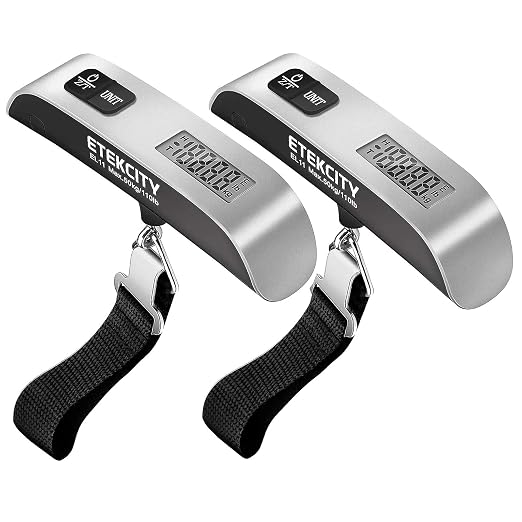 Etekcity Luggage Scale, Travel Essentials, Digital Weight Scales for Travel Accessories, Portable Handheld Scale with Temperature Sensor, Rubber Paint, 110 Pounds, Battery Included,2Pack