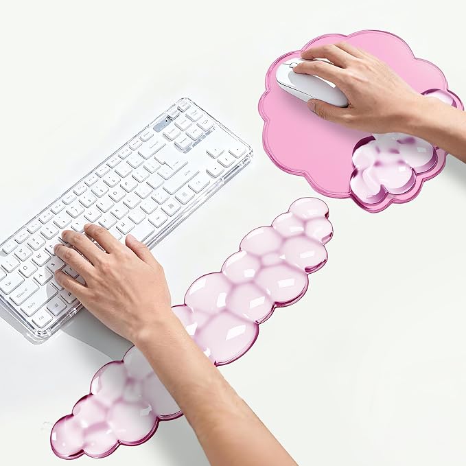 Keyboard Wrist Rest Set — Ergonomic Cloud Wrist Rest Keyboard and Mouse Pad, Non-Slip Desk Accessories for Office and Home（Pink）