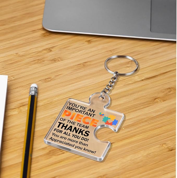 Team Appreciation Gifts Bulk Thank You Keychains for Coworkers | Gift Set for Employee, Staff, Teachers, Teamwork Puzzle Piece Keyring, Acrylic