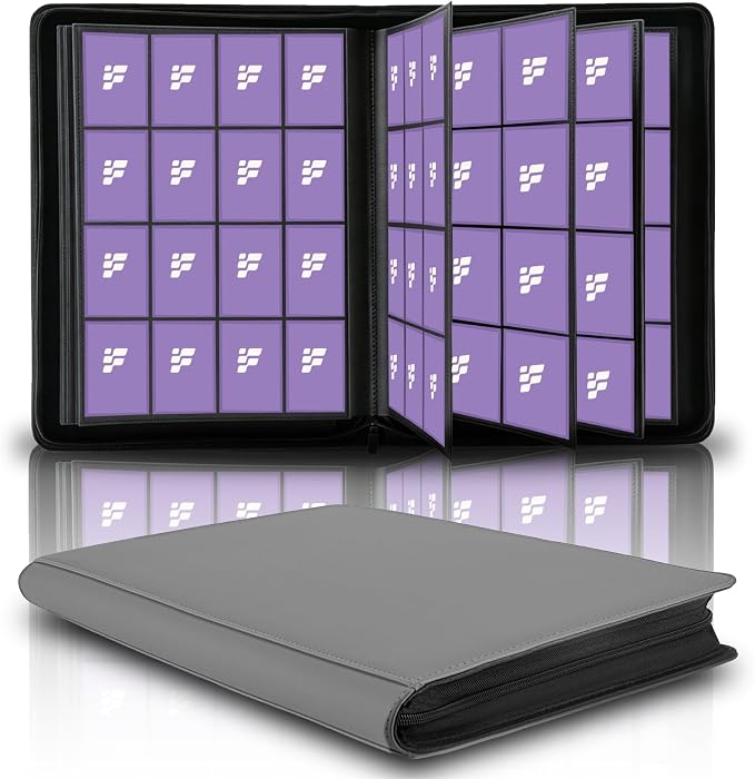 1000+ Pockets Trading Card Binder, 16 Pockets Trading Card Binder Ringless Side Loading Trading Card Album Folder for TCG,MTG,Sports Cards(Gray-1)