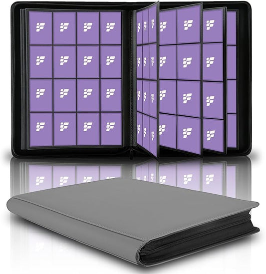 1000+ Pockets Trading Card Binder, 16 Pockets Trading Card Binder Ringless Side Loading Trading Card Album Folder for TCG,MTG,Sports Cards(Gray-1)