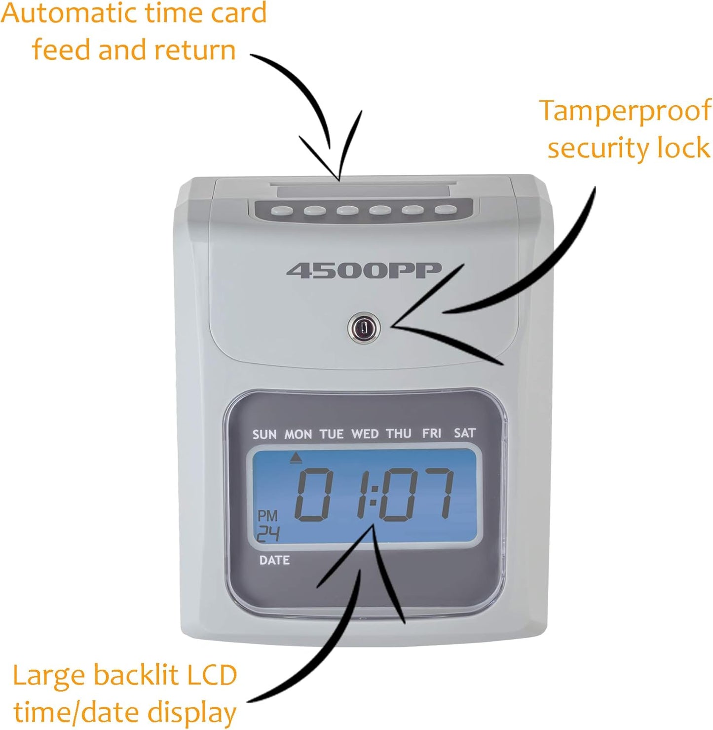 Nile Products - 4500PP Electronic Calculating Time Clock, Employees in/Out Time Tracker, Small Business Punch Pack Bundle Includes: 25 Time Cards,1 Ink Ribbon and 2 Security Keys