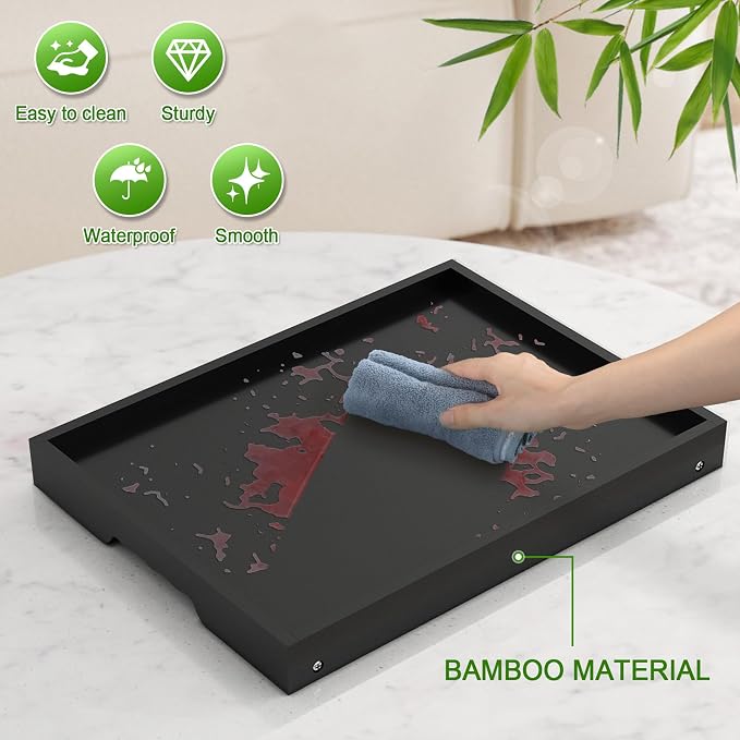 Youpehom Bamboo Bed Tray Table with Folding Legs, Medium, Black | Bamboo bed tray with folding legs, handles and raised edges for meals, laptops, reading and serving in bed or on a sofa.