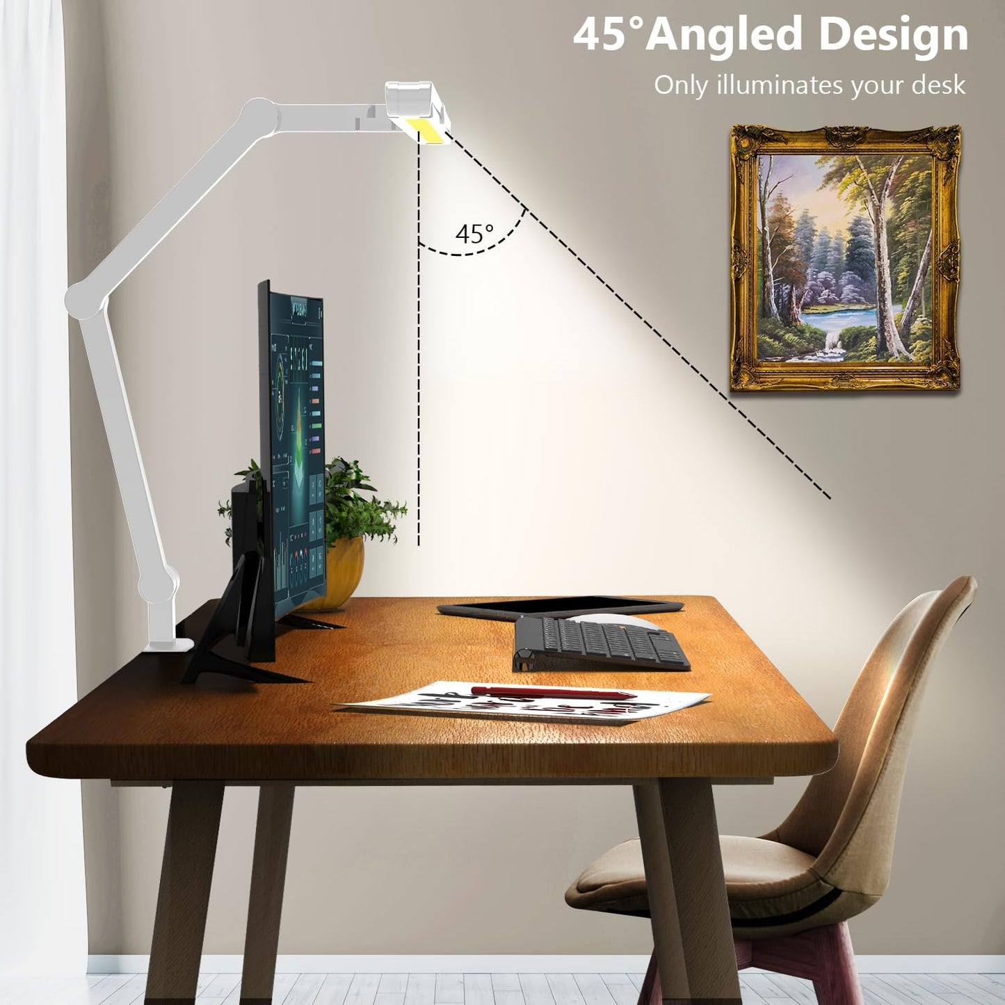 Micomlan 3000 Lumen Super Bright Led Desk Lamp for Home Office, 47Inches Long Architect Desk Lamp with Clamp, Dimmable Table Light with Adjustable Monitor Light Bar Tall Office Lighting for Computer