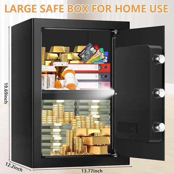 3.4 Cubic Feet Large Safes for Home Use Fire and Water proof, Digital Security Safe with Key and Combination, Home Safes Water and Fireproof for Firearm Medicine Money Valuables