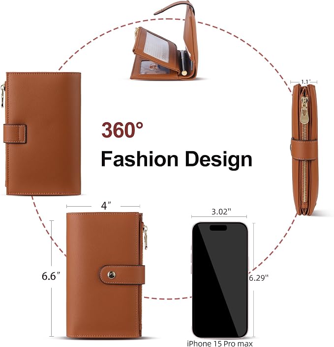 Wallet Women RFID Blocking Multi Cards Wallet Credit Card Holder for Women Large Capacity Lady Leather Trifold Travel Wallet with Passport/Pen Holder