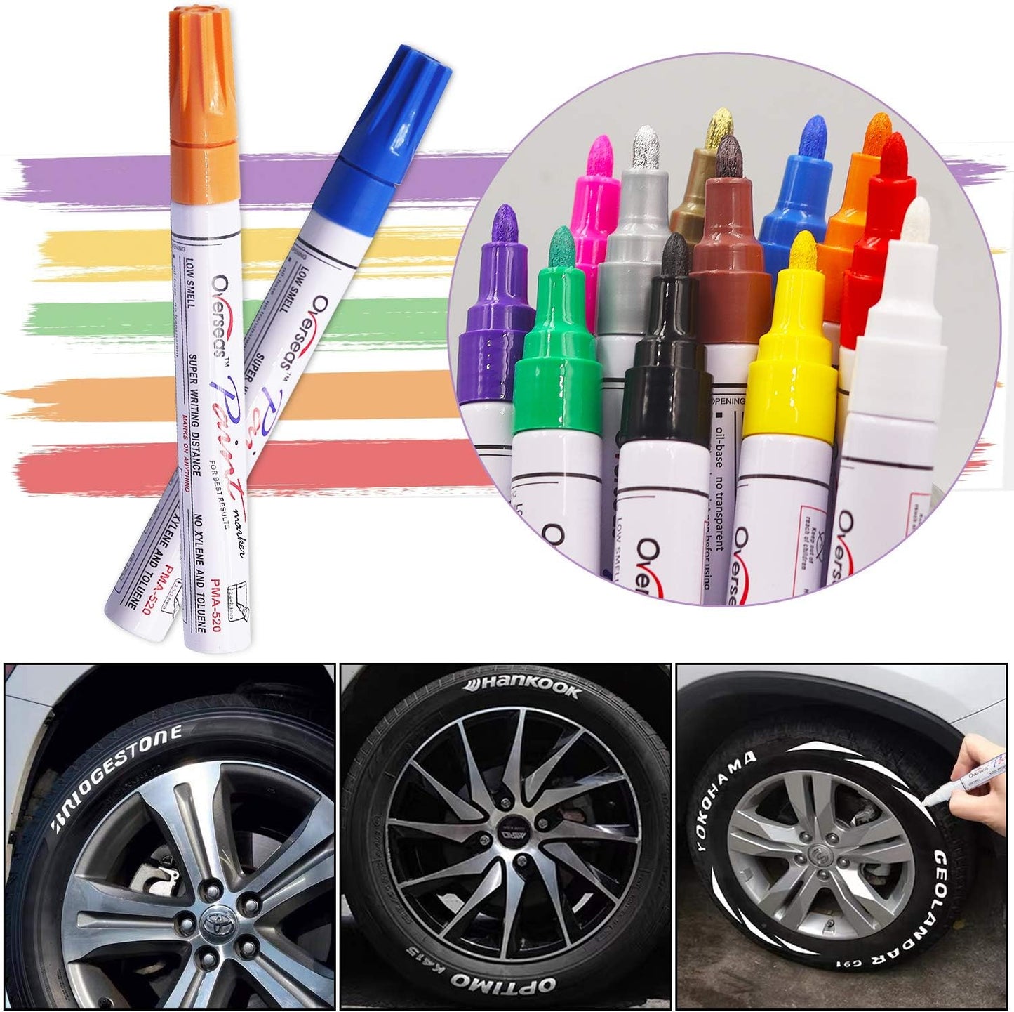 Overseas Paint Markers Pens, 12 Colors Painting Marker on Almost Anything, Quick Dry and Permanent, Oil-Based Paint Pens Set for Rock, Wood, Metal, Fabric, Plastic, Canvas, Glass, Rubber, DIY Craft