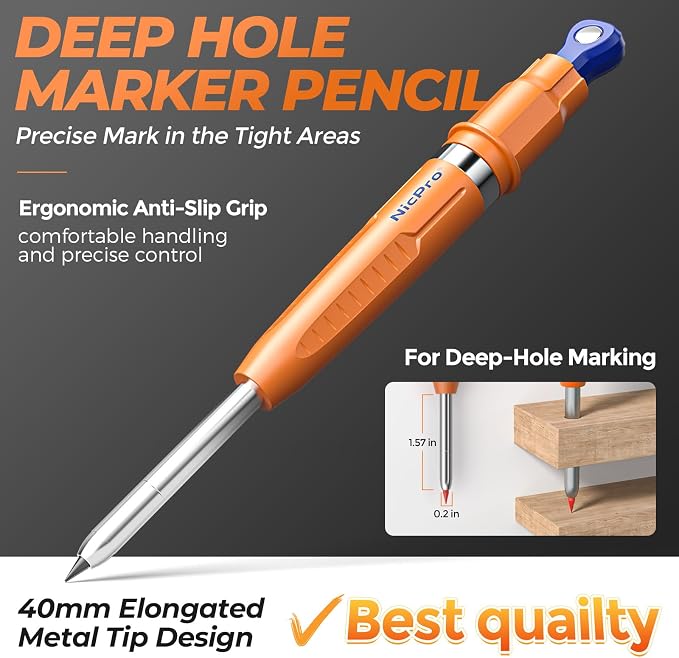 Nicpro 7-in-1 CP5000 Magnetic Carpenter Pencils with Sharpener and Holster | 2.8mm Construction Pencil+10 Refills, Deep Hole Marker for Construction, Woodworking Pencils with Strong Magnet Pickup Cap