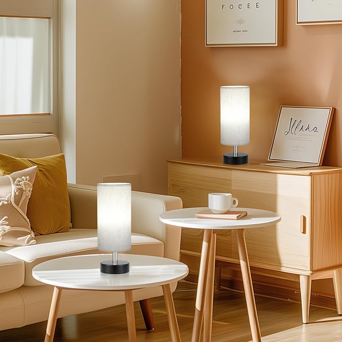 Table Lamps Set of 2（Cream Shade - Black Base, 11.6" Inline Control） | Bulb not Included | Small Lamps for Bedroom | Desk Lamp for Reading | for Living Room | for Dorm | Linen Shade