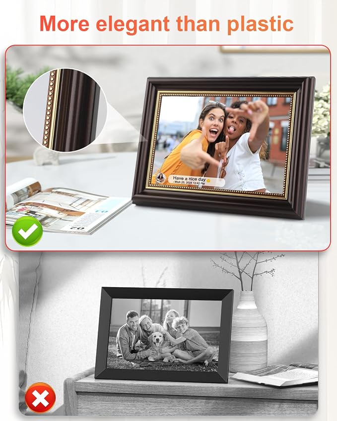 Frameo Digital Frame 10.1 Inch WiFi Digital Photo Frame with 32GB Storage, 1280x800 HD IPS Touch Screen Picture Frames with Frameo APP, Long Distance Realationship Gifts, Elderly Tech-Mocha Brown