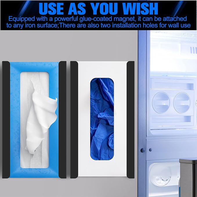 Magnetic Glove Dispenser 2 Pack - Heavy Duty Wall Mount & Fridge Organizer for Gloves, Paper Towels, Wipes - Tool-Free Installation for Kitchen, Garage, Workshop, Office - Black (Black Steel)