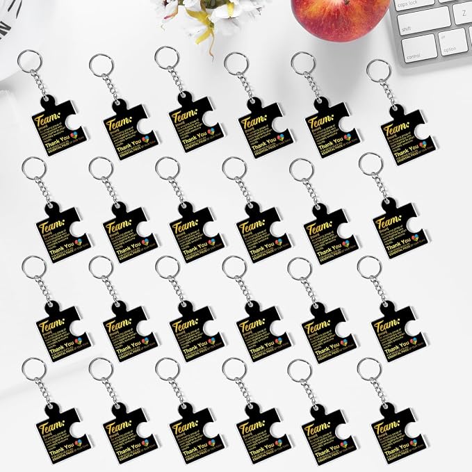 Team Appreciation Gifts Bulk Thank You Keychains for Coworkers | Gift Set for Employee, Staff, Teachers, Teamwork Puzzle Piece Keyring, Acrylic