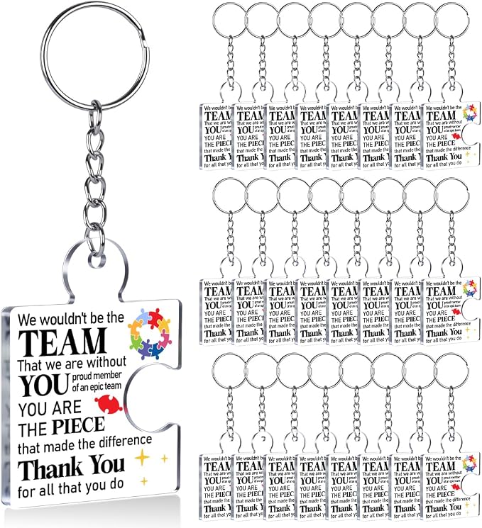 Team Appreciation Gifts Bulk Thank You Keychains for Coworkers | Gift Set for Employee, Staff, Teachers, Teamwork Puzzle Piece Keyring, Acrylic