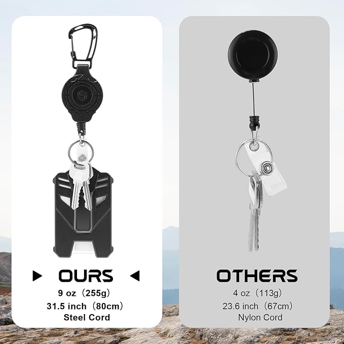 2 Set Retractable Badge Holders Heavy Duty Carabiner Badge Reel Retractable Keychain with Tactical ID Card Badge Holders