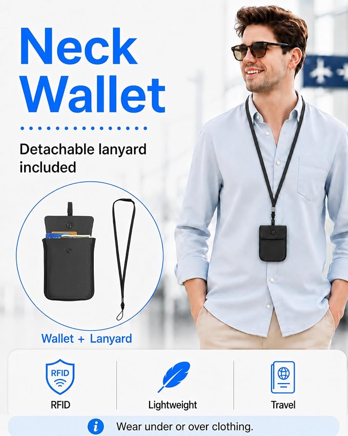 RFID-Blocking Travel Bra Wallet, Hidden Money Pouch with Elastic Strap | Ideal Secret to Pocket Protect Your Credit Cards, Cash and Valuables Under-Clothes, Black, Bamneat