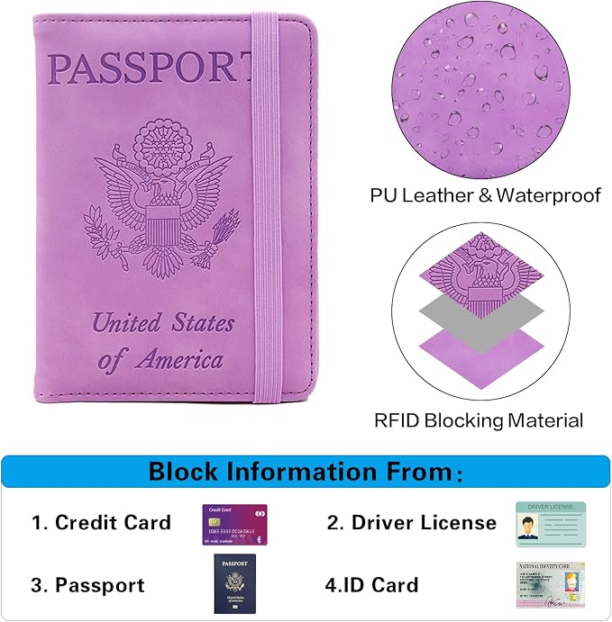 Melsbrinna Premium Leather Passport Holder Covers Case, Waterproof Rfid Blocking Travel Wallet Passport Holder with Pen Holder, Cute Passport Book for Women/Men