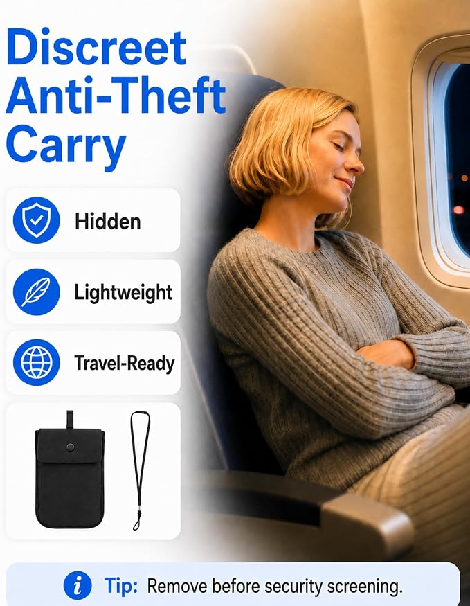 RFID-Blocking Travel Bra Wallet, Hidden Money Pouch with Elastic Strap | Ideal Secret to Pocket Protect Your Credit Cards, Cash and Valuables Under-Clothes, Black, Bamneat