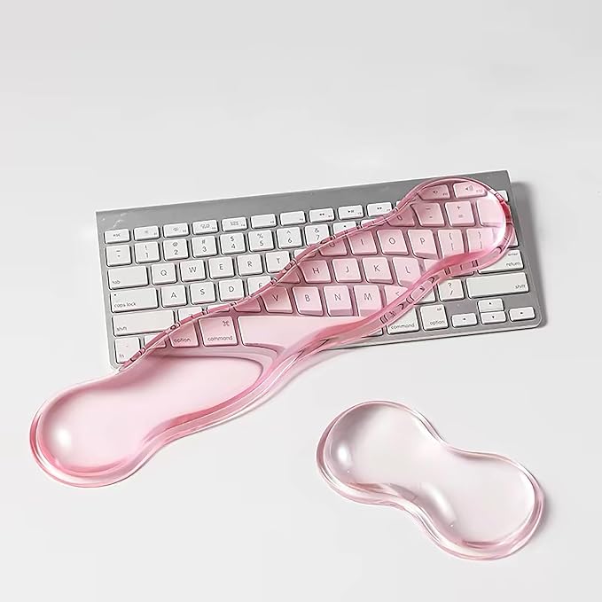 Mouse Pad with Wrist Rest, Soft Cloud Gel Keyboard Mouse Pad Set with Hand Wrist Support, Cute Non Slip Office Desk Accessories for Comfort/Pain Relief/Computer/Laptop (Pink Wave)